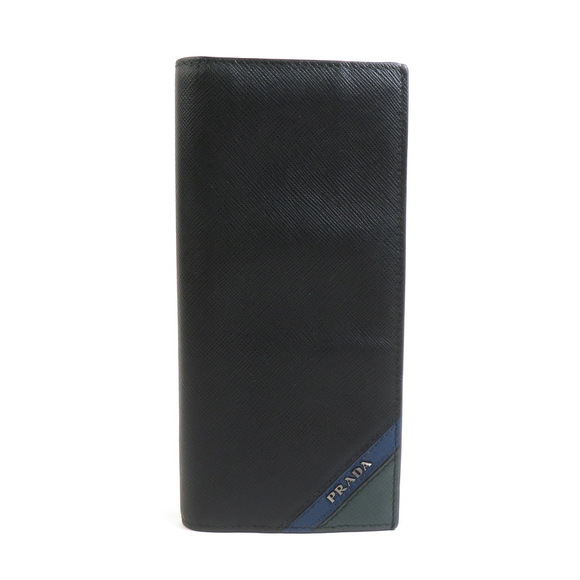 Prada Fold Black Long Leather Blue Wallet Green - Picture 1 of 4